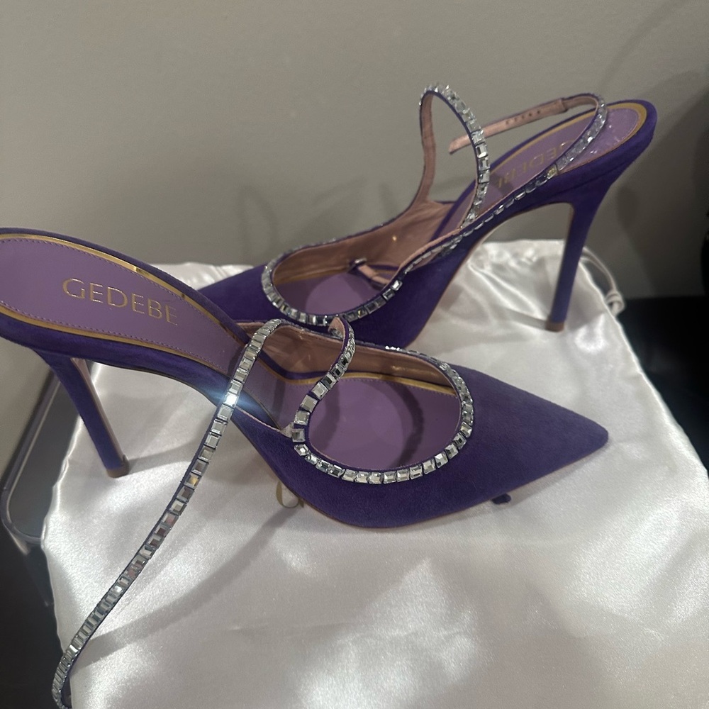 Purple Crystal-Strap Stiletto Heels